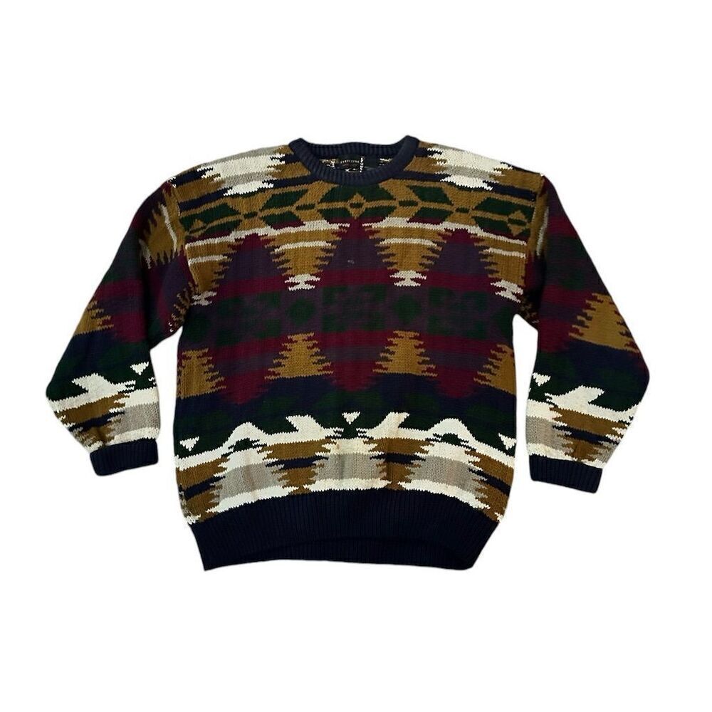 Vintage 90s Structure Men's Aztec Geometric Knit‎ Sweater Size M